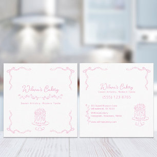 Whimsical Hand Drawn Wedding Cake Bakary Business Square Business Card
