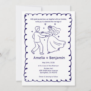 Whimsical Hand Drawn Wedding Couple Wedding Invitation