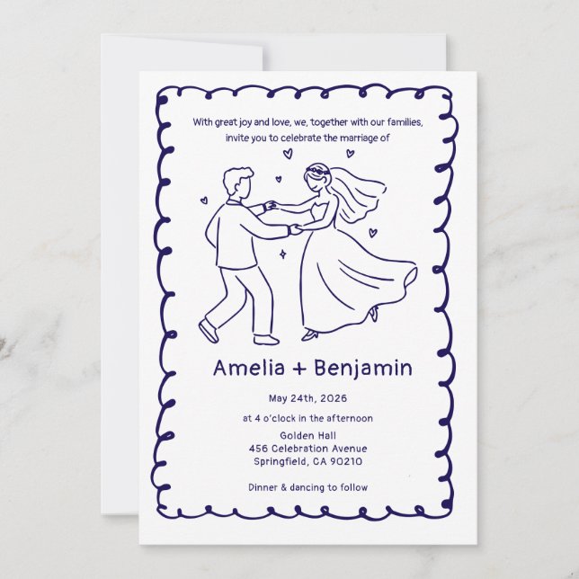 Whimsical Hand Drawn Wedding Couple | Wedding  Invitation (Front)