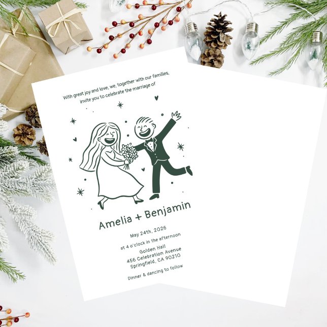 Whimsical Hand Drawn Wedding Couple | Wedding  Invitation (Creator Uploaded)