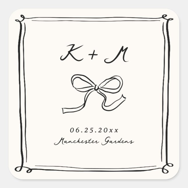Whimsical Hand Drawn Wedding Doodles Square Sticker (Front)