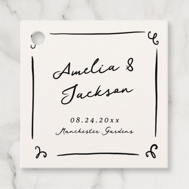 Whimsical Hand Drawn Wedding Favour Tags (Front)