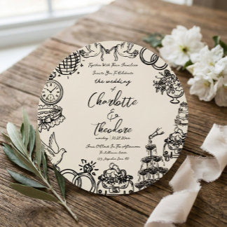 Whimsical Hand-Drawn Wedding Invitation | Creative Classic Round Sticker