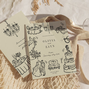 Whimsical Hand Drawn Wedding Invitation Romantic 