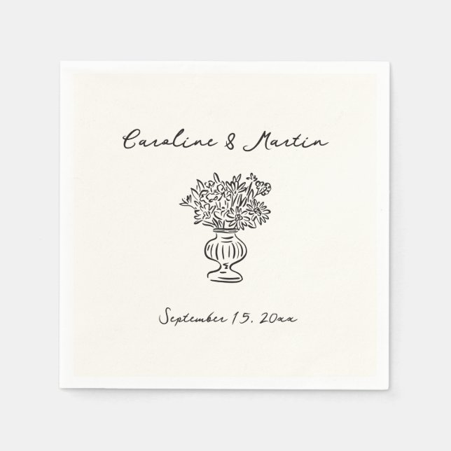 Whimsical, hand drawn wedding napkin (Front)