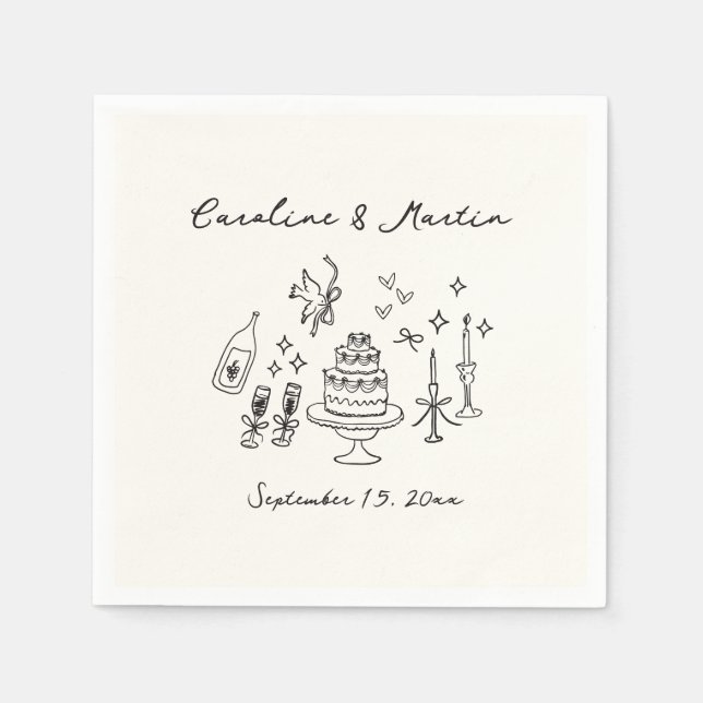 Whimsical, hand drawn wedding napkin (Front)