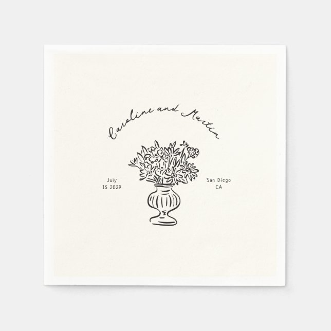 Whimsical, hand drawn wedding napkins (Front)