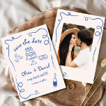 Whimsical Hand Drawn Wedding Photo Navy Blue Save The Date<br><div class="desc">Set the tone for your wedding with this whimsical hand-drawn save the date photo card! Featuring delicate, artistic details and a personalised photo, this design beautifully blends creativity and charm. The soft, elegant typography enhances the romantic theme, while the customisable details ensure it aligns perfectly with your special day. Ideal...</div>
