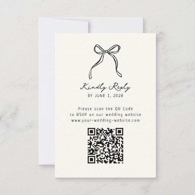 Whimsical, Hand drawn Wedding QR code Rsvp  Card (Front)