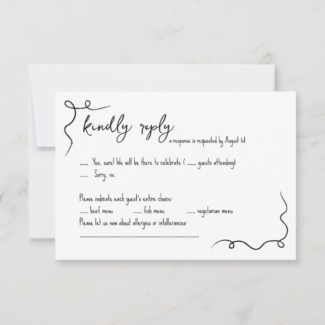 Whimsical hand drawn Wedding RSVP Card (Front)
