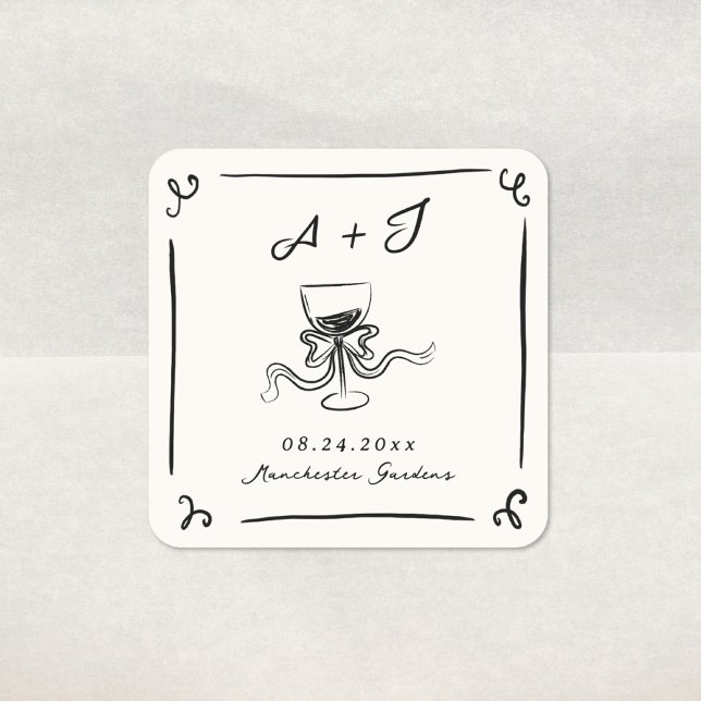 Whimsical Hand Drawn Wedding Square Sticker (Creator Uploaded)