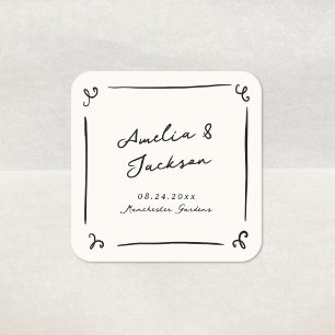 Whimsical Hand Drawn Wedding Square Sticker