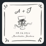 Whimsical Hand Drawn Wedding Square Sticker<br><div class="desc">This adorable design features hand drawn elements and a whimsical bold text.</div>