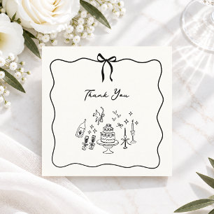 Whimsical, hand drawn wedding thank you card