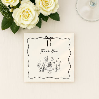 Whimsical, hand drawn wedding thank you card