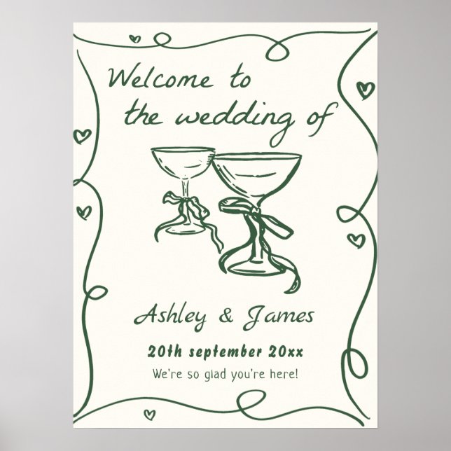 Whimsical Hand Drawn Wedding Welcome Sign (Front)