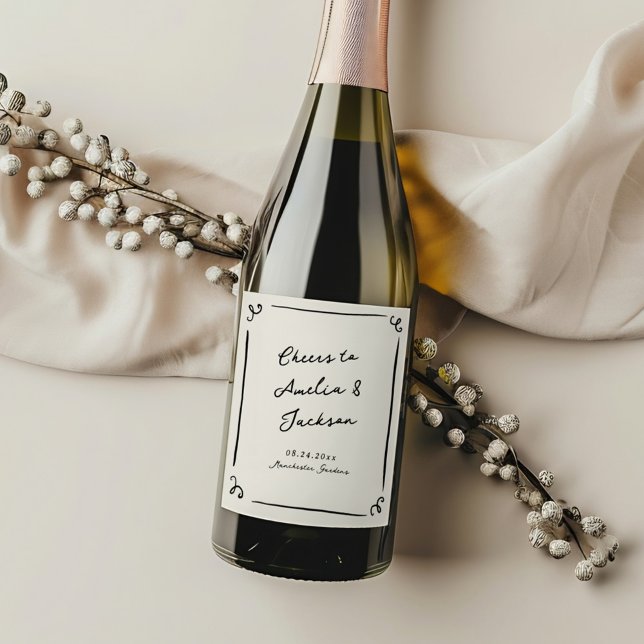 Whimsical Hand Drawn Wedding Wine Label (Creator Uploaded)