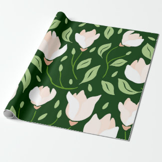 Whimsical Hand-Drawn White Magnolia Botanical Wrapping Paper