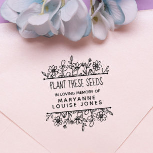 Whimsical Hand-Drawn Wildflowers Plant Seeds Rubber Stamp