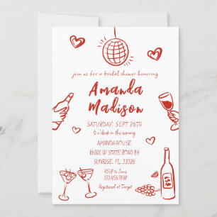 Whimsical Hand Drawn Wine Bridal Shower Invitation