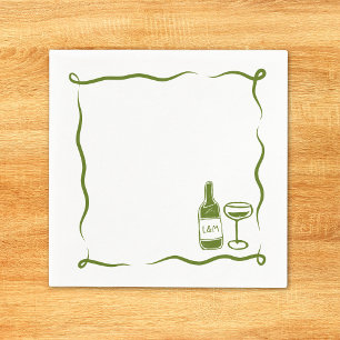 Whimsical Hand Drawn Wine Wedding Chic Navy Blue Napkin