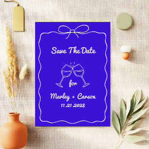 Whimsical Hand Lettered Elegant Royal Blue Wedding Save The Date