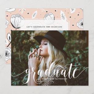 Whimsical Hand Lettered Floral Photo Graduation Invitation