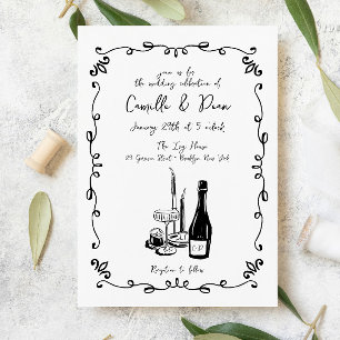 Whimsical Hand Lettered Illustrated Dinner Invitation