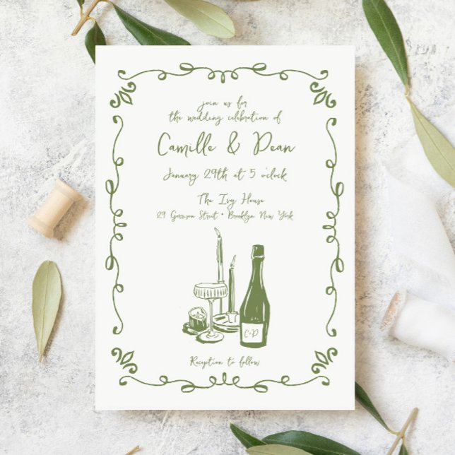 Whimsical Hand Lettered Illustrated Dinner Invitation (Creator Uploaded)
