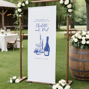 Whimsical Hand Lettered Illustrated Dinner Wedding Retractable Banner