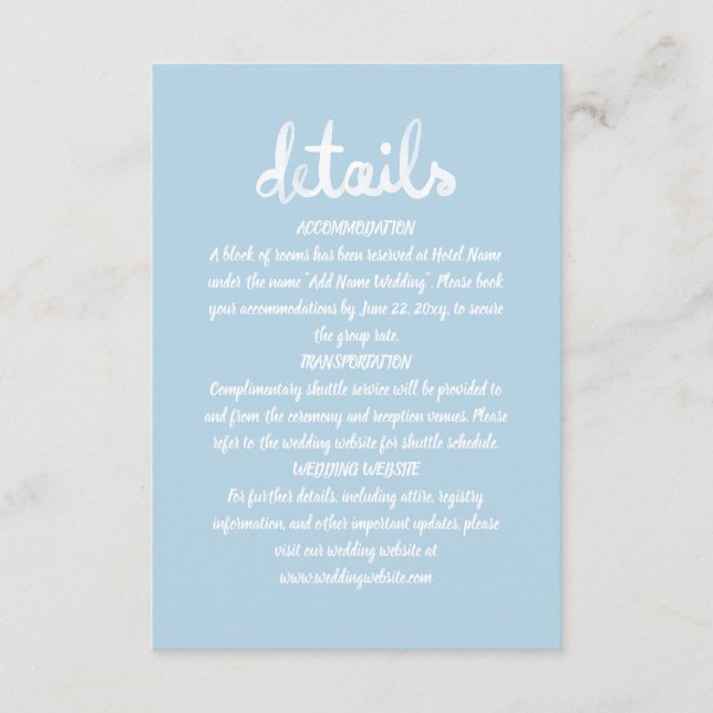 Whimsical Hand Written Simple Light Blue White Enclosure Card (Front)