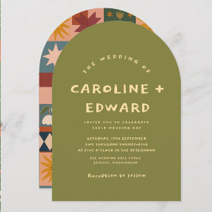 Whimsical handdrawn Bold colorful wedding  Invitation