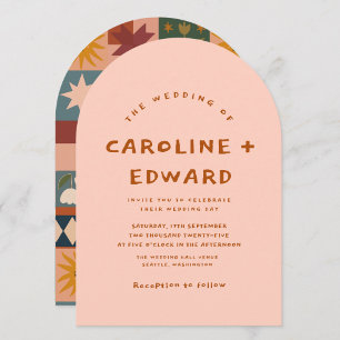 Whimsical handdrawn Bold colorful wedding  Invitation