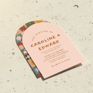Whimsical handdrawn Bold colorful wedding  Invitation