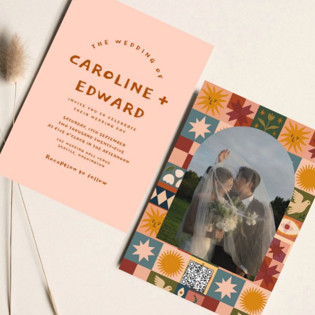 Whimsical handdrawn Bold colourful wedding  Invitation (Creator Uploaded)