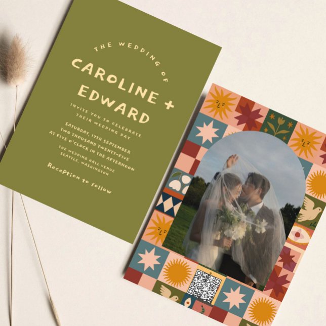 Whimsical handdrawn Bold colourful wedding  Invitation (Creator Uploaded)