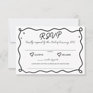 Whimsical Handdrawn Hearts Wedding Kindly Respond RSVP Card