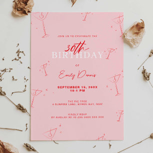 Whimsical Handdrawn martini 30th Birthday Party Invitation