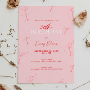 Whimsical Handdrawn martini 50th Birthday Party Invitation