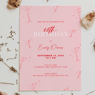 Whimsical Handdrawn martini 60th Birthday Party Invitation