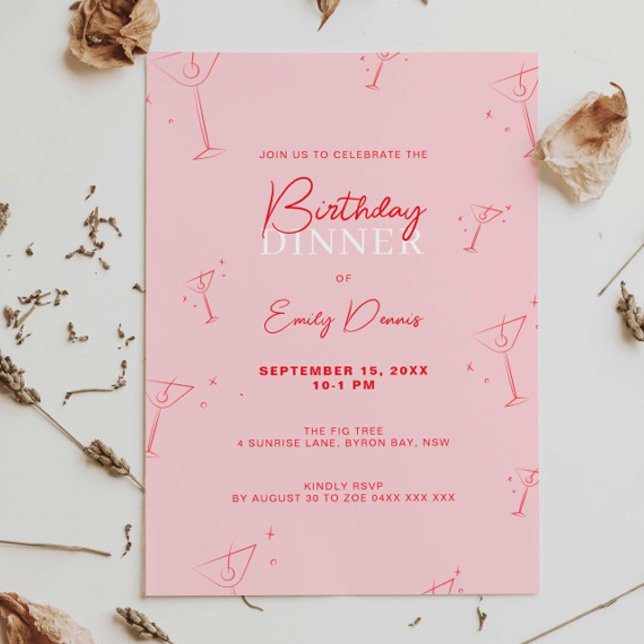 Whimsical Handdrawn martini Birthday dinner Invitation (Creator Uploaded)