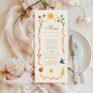 Whimsical handpainted Celestial Folk Wedding  Menu