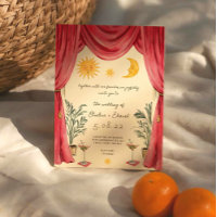 Whimsical Handpainted Sun and Moon Wedding Invitat