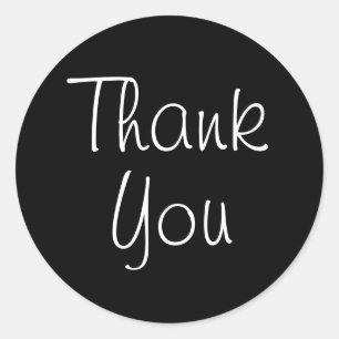 Whimsical Handwritten Black and White Thank You Classic Round Sticker