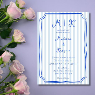 Whimsical Handwritten Blue French Wedding Invitation