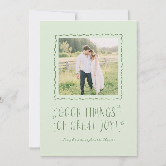 Whimsical Handwritten Good Tidings Christmas  Holiday Card (Front)