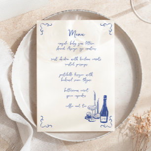 Whimsical Handwritten Illustrated Wedding Menu Invitation