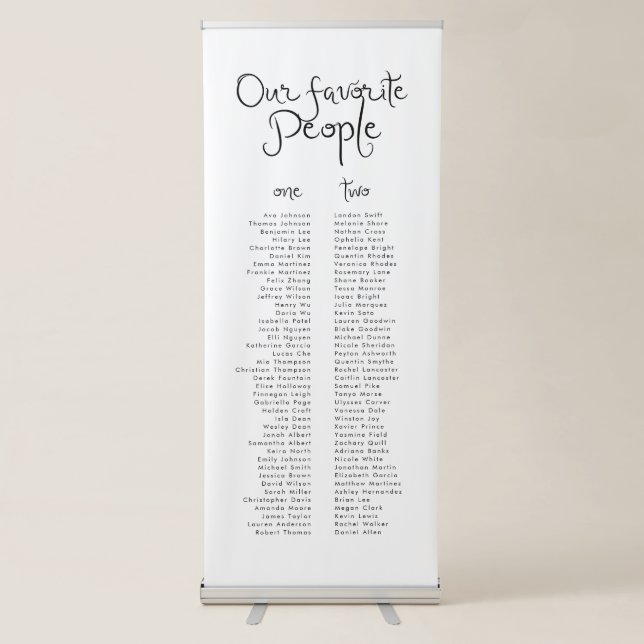 Whimsical Handwritten Wedding Seating Chart Retractable Banner (Front)