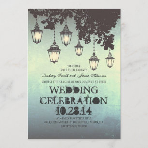Whimsical hanging lamp lights wedding invitations