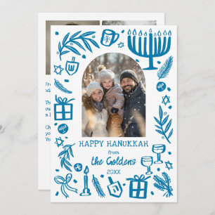 Whimsical Hanukkah Cute Custom Arch 3 PHOTO Holiday Card